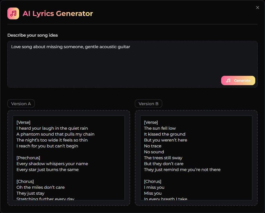AI Lyrics Generator - Create Song Lyrics Instantly